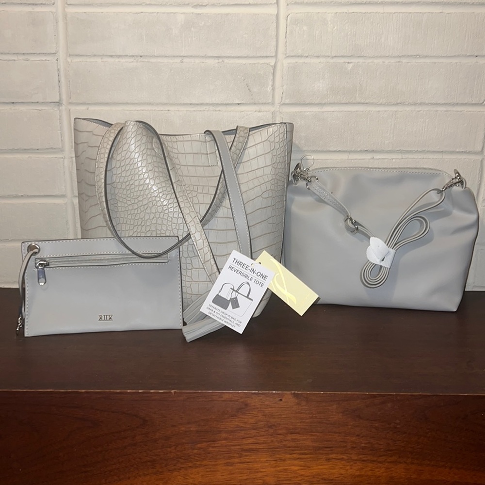 Collection 18 three in one reversible crocodile texture tote